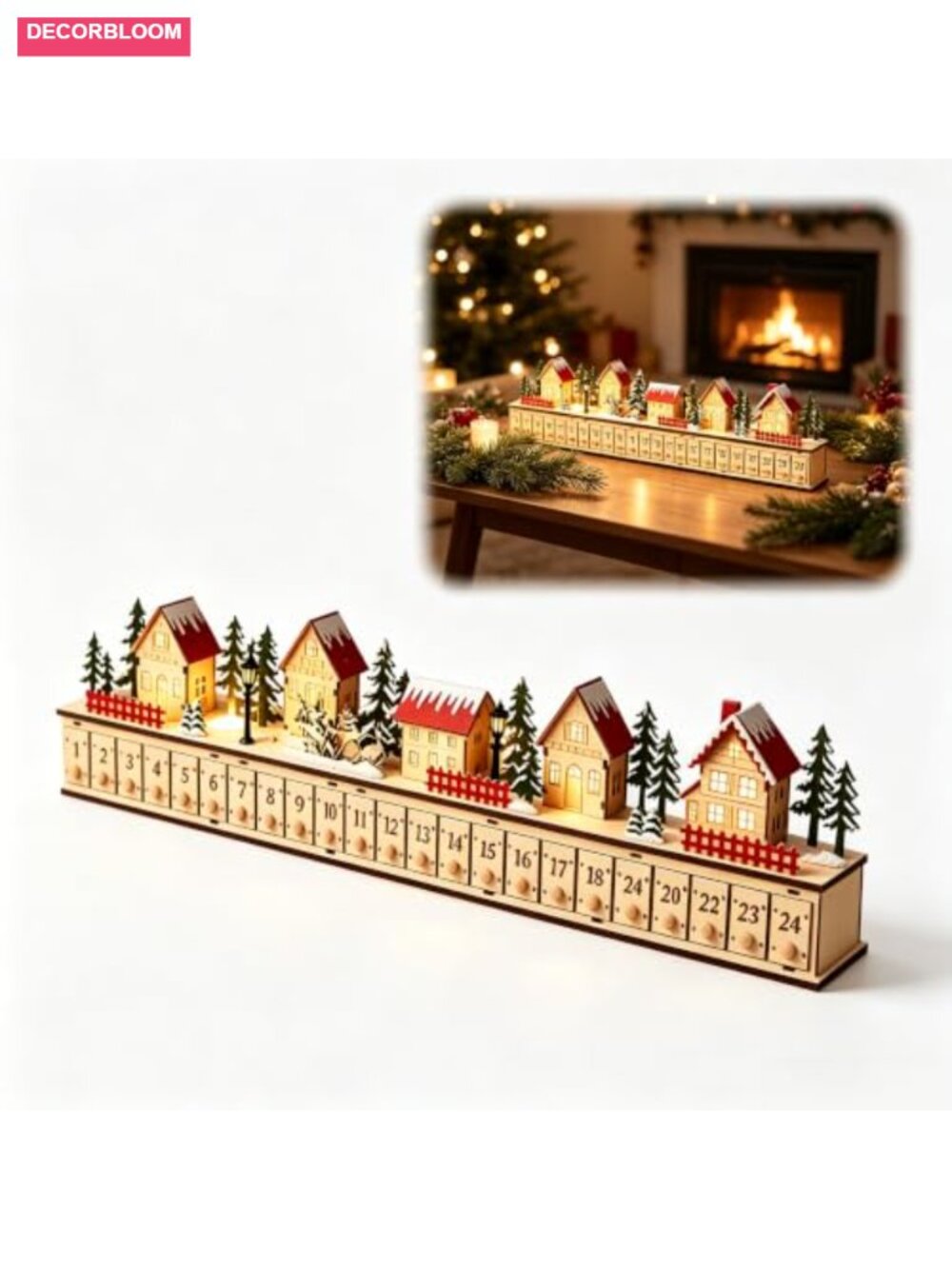 Christmas Village Advent Calendar 24 Drawers Tabletop Countdown Decor